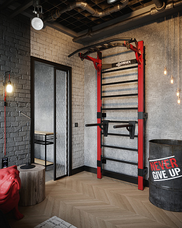Профессиональная шведская стенка с брусьями и турником Domsen Fitness Ds46 RED
